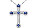 3/10 Carat (ctw) Natural Blue Sapphire Cross Pendant Necklace in 14K White Gold with Chain